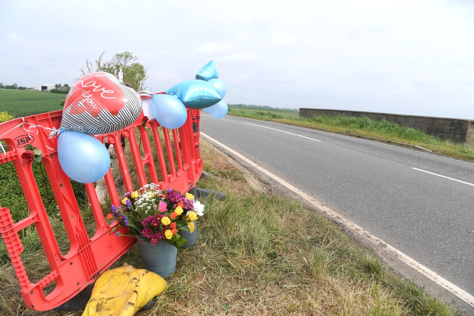 Flowers and balloons were left at the scene of the fatal collision