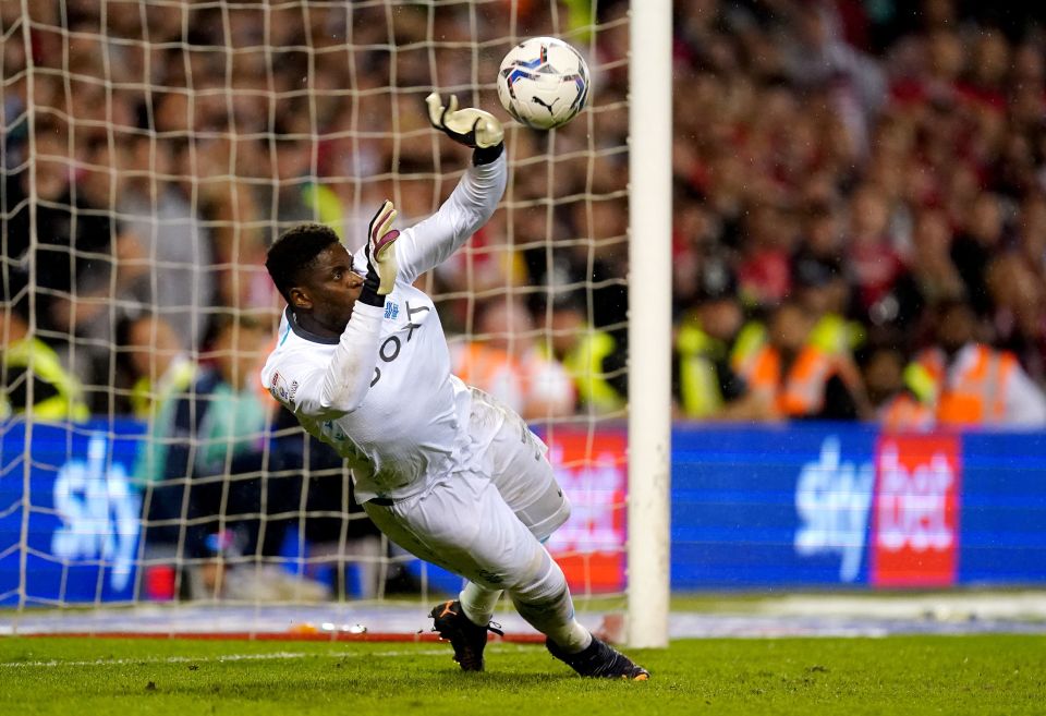 Brice Samba saved THREE penalties to send Forest to Wembley