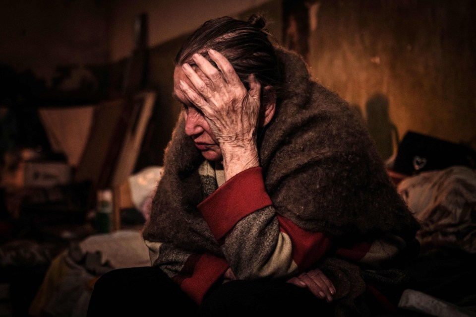 Klaudia Pushnir, 88, in a basement during mortar explosions