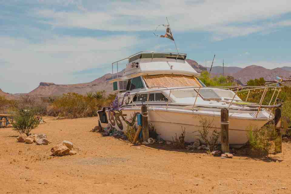 This stationery yacht in Texas is permanently docked on a desert island