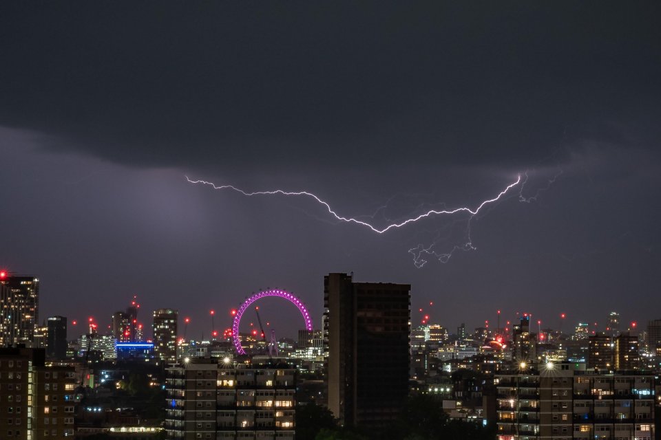 Lightning struck the skies above London on Wednesday