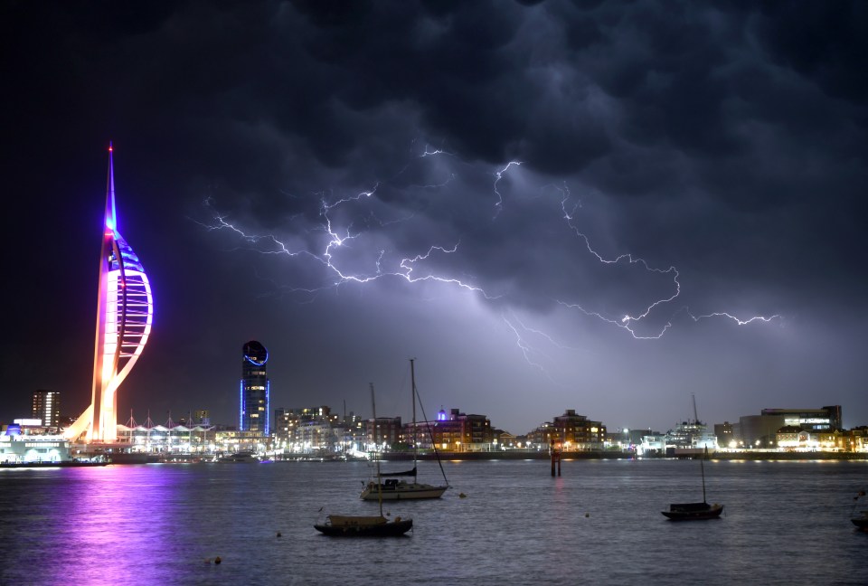 Portsmouth Harbour in Hampshire also saw storms on Wednesday