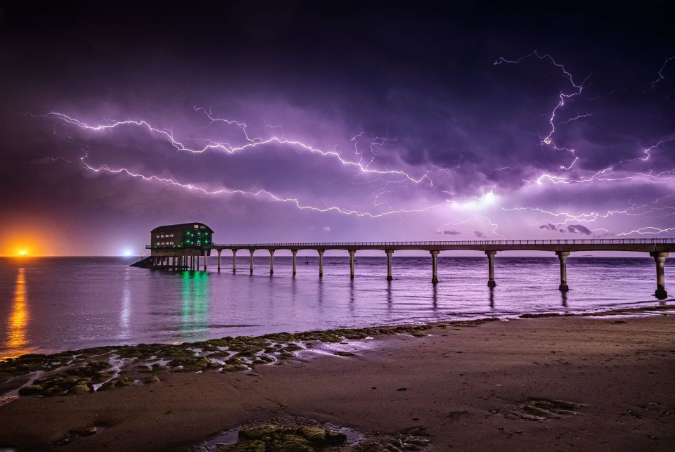 Bembridge Lifeboat Station on the Isle of Wight was illuminated by lightning