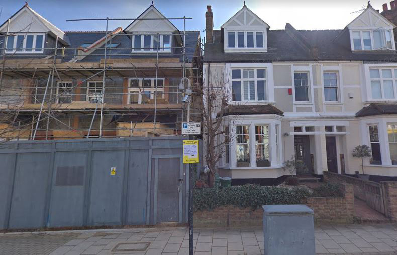 The two houses in Wandsworth, south west London, during construction work