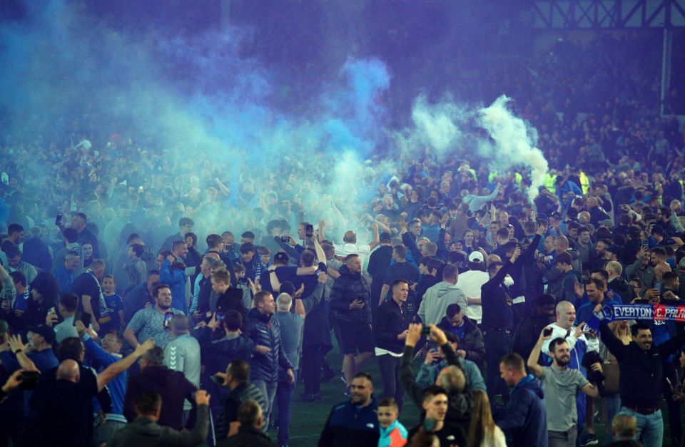 Fans flooded onto the pitch after Everton's 3-2 victory over Crystal Palace