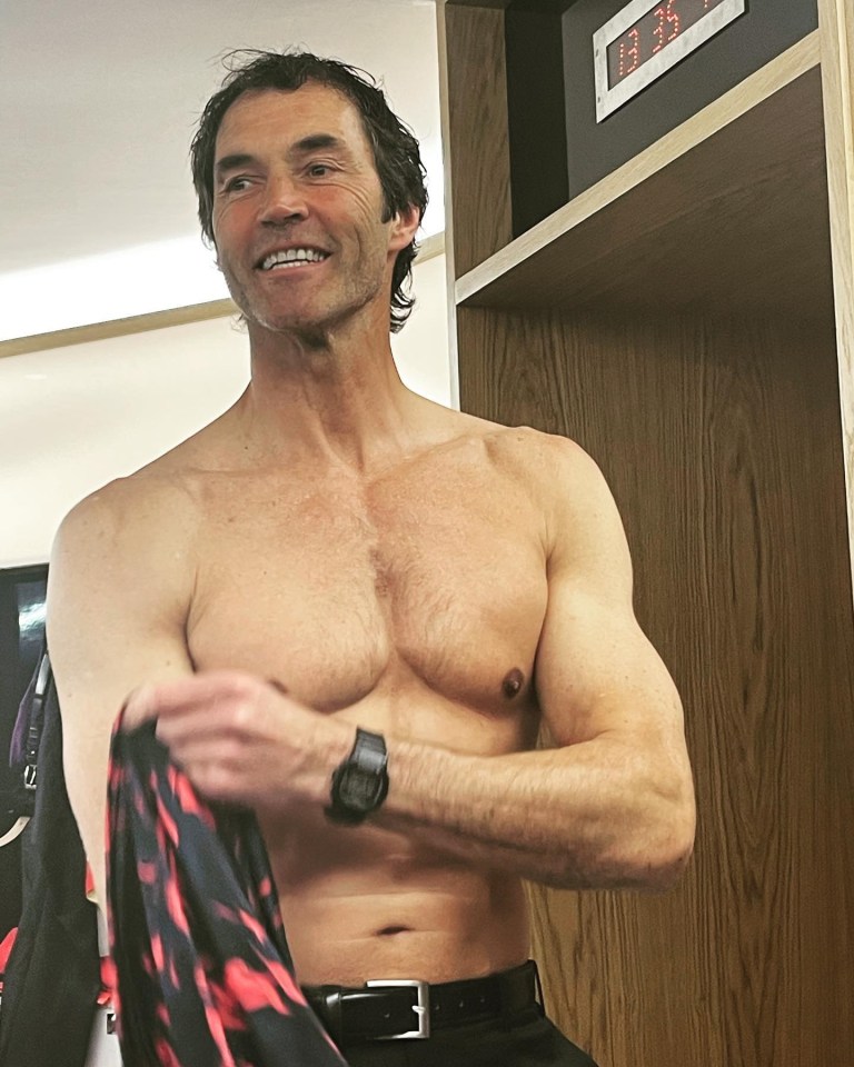 The former Manchester United man looked ripped despite being 59