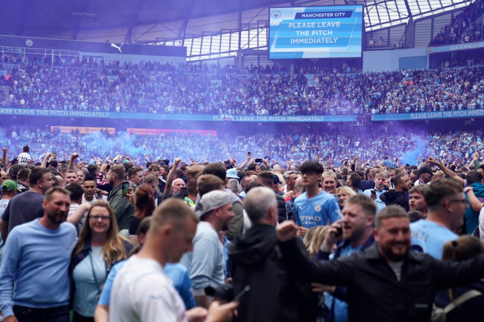 Fans ignored the pleads to get off the pitch after the recent ugly scenes across England