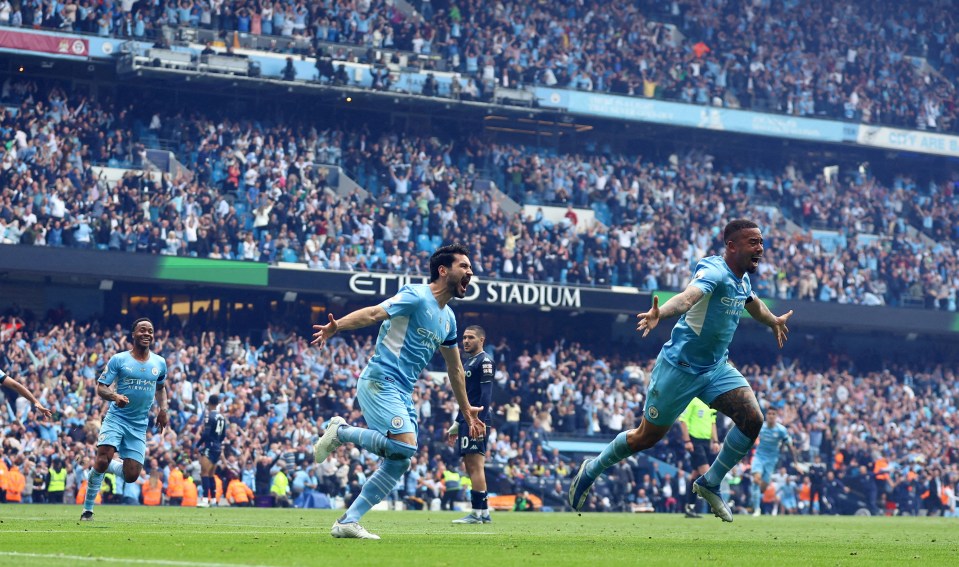 Ilkay Gundogan scored twice to spark wild scenes at the Etihad