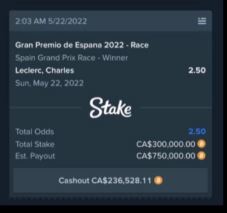 Drake failed with a £186,000 bet as Max Verstappen won in Barcelona