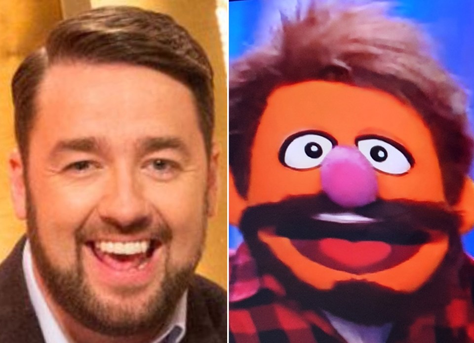 Jason Manford, left and The Handersons puppets from BGT