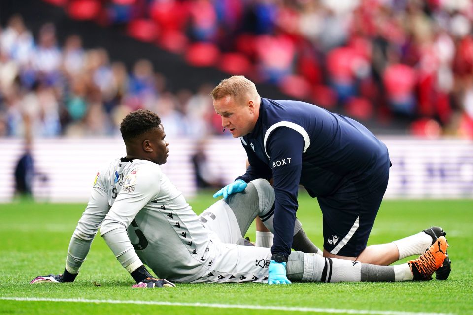 Semi-final shootout hero Brice Samba was forced off late in the game through injury