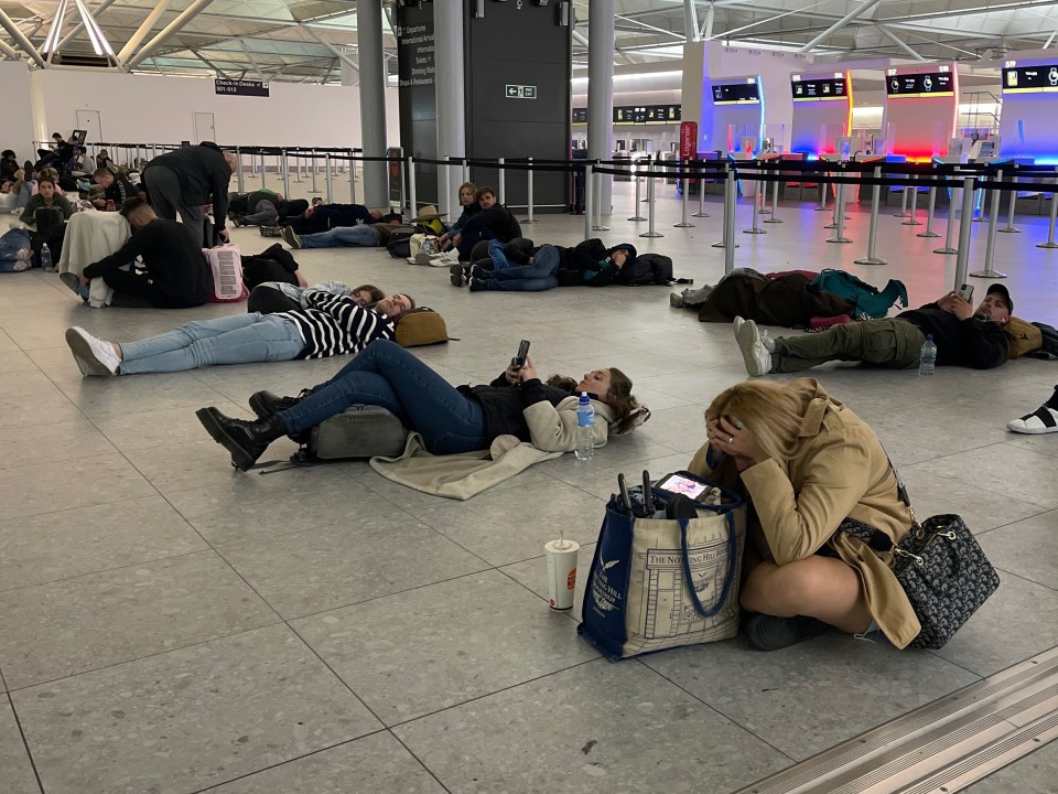 Brits ready for a well-deserved break are facing misery at airports, with customers forced to sleep on floors at airports including Stansted