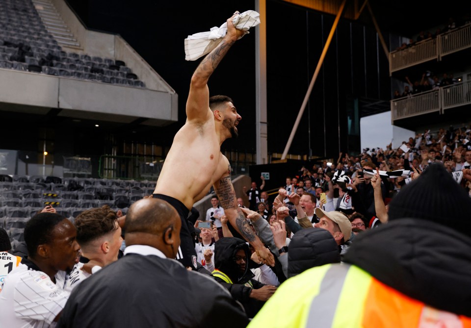 Mitrovic whipped his shirt off after netting the seventh