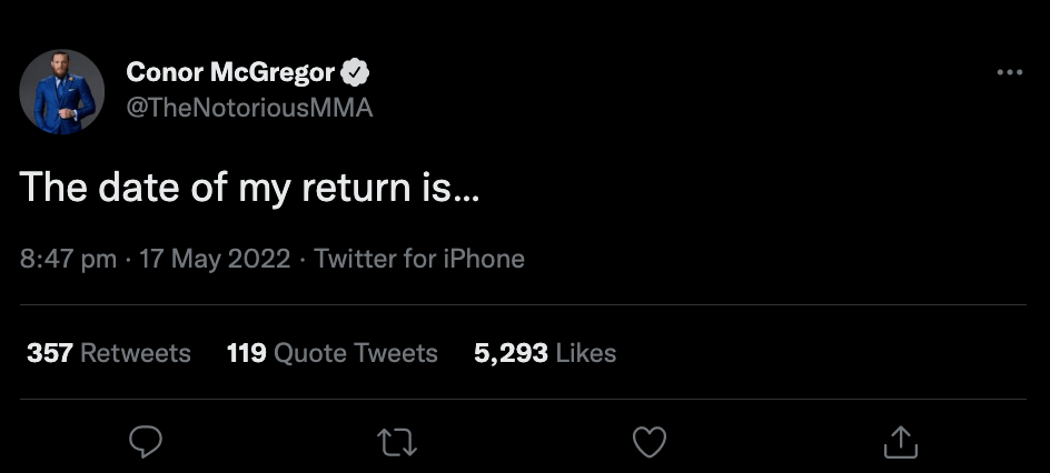 The Notorious teased fight fans on Twitter