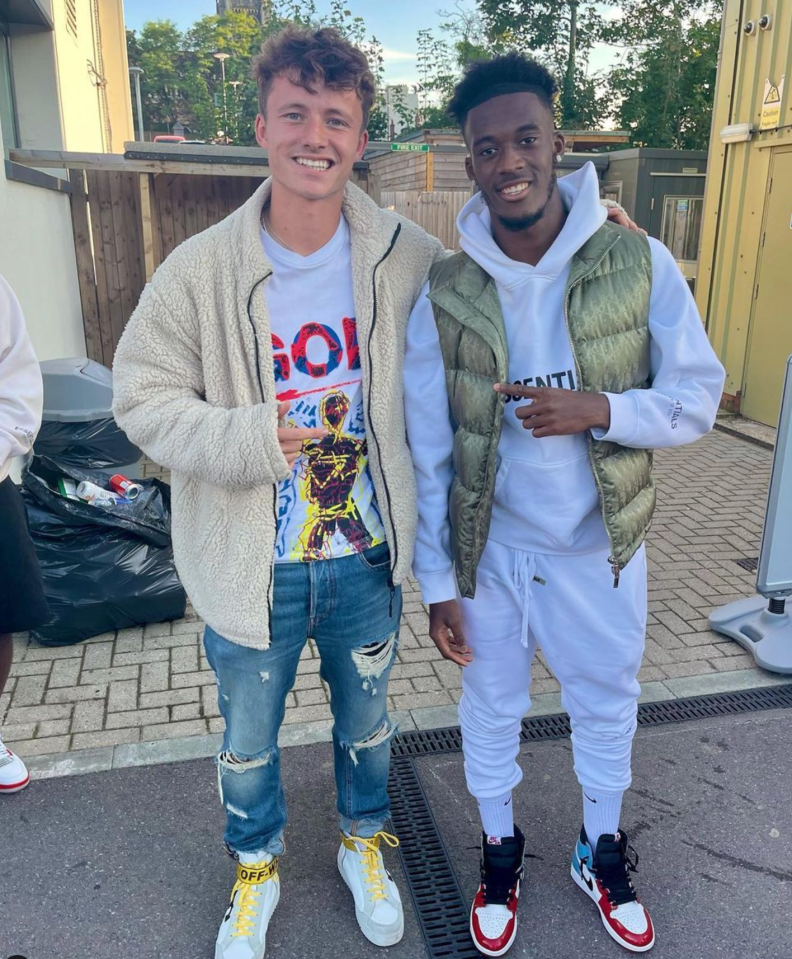 Downer brushes shoulders with football's past, present and future as he has been snapped alongside Chelsea's Callum Hudson-Odoi