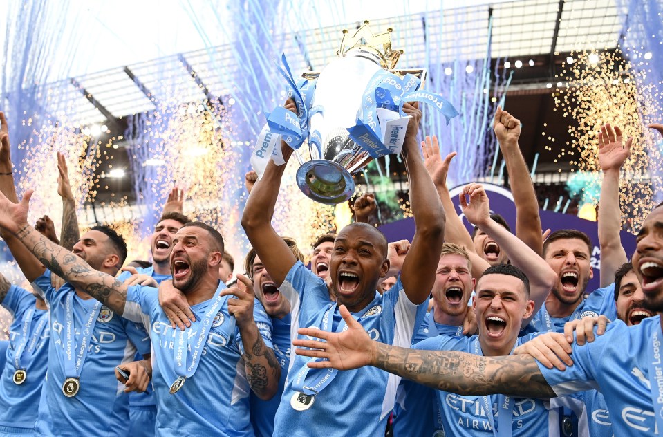 Fernandinho got his hands on the trophy once the pitch was cleared