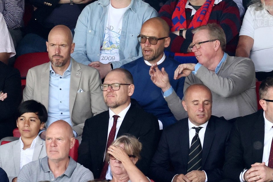 Erik ten Hag alongside Mitchell van der Gaag and Steve McClaren at Selhurst Park