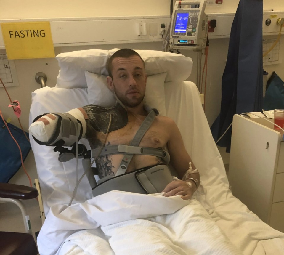 Student Gabriel pictured recovering from having his arm amputated