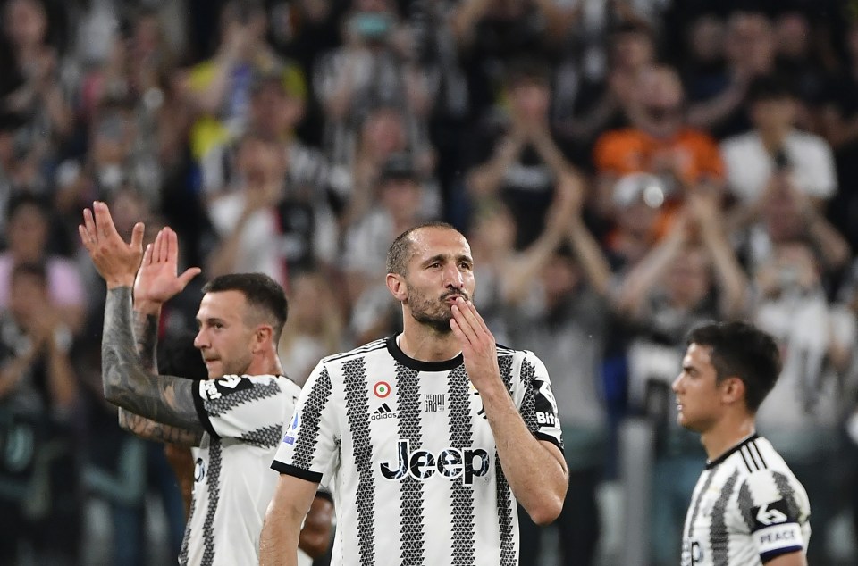 Giorgio Chiellini waves goodbye to Juventus fans after 17 years at the club