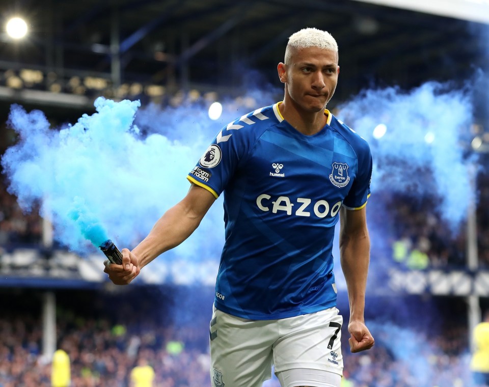 Richarlison appeared to lob the flare back into the crowd after it came onto the pitch