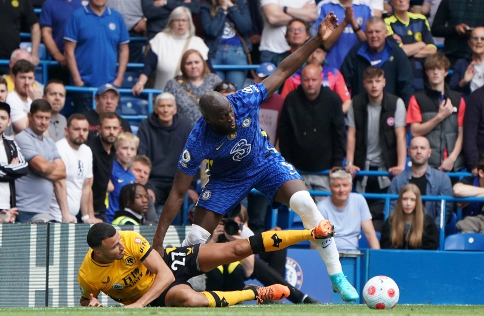 Wolves coach Tony Roberts queried whether this fall by Romelu Lukaku warranted the penalty given against Moroccan defender Romain Saiss