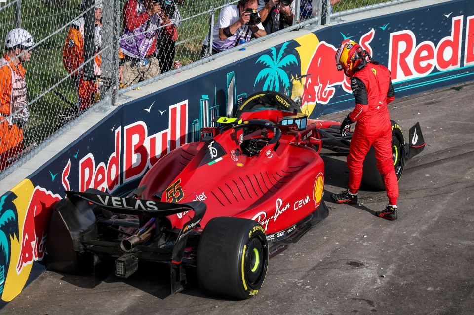 Carlos Sainz found himself in the wall during Friday practice after losing control of his Ferrari