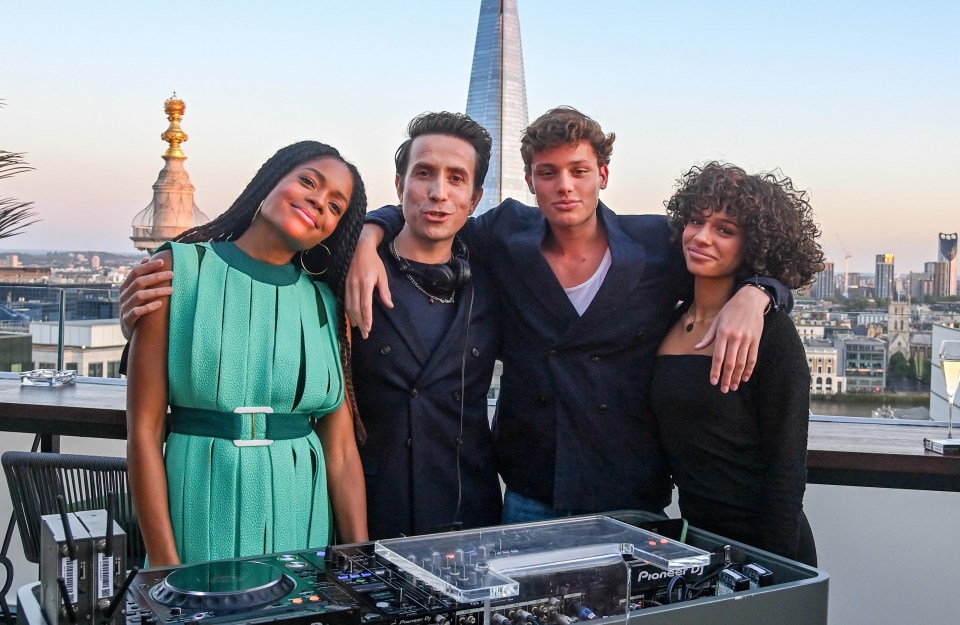 (L to R) Naomie Harris, Nick Grimshaw, Bobby Brazier and Liberty Love attend the VIP launch party for Wagtail