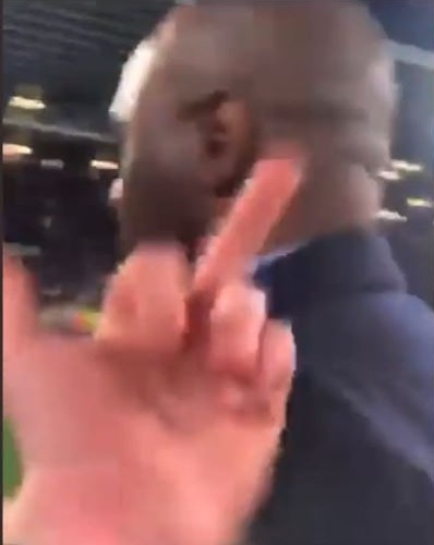 The man tells Vieira to 'Suck on that you muppet' before telling him to 'F*** off' and then putting up his middle finger at him