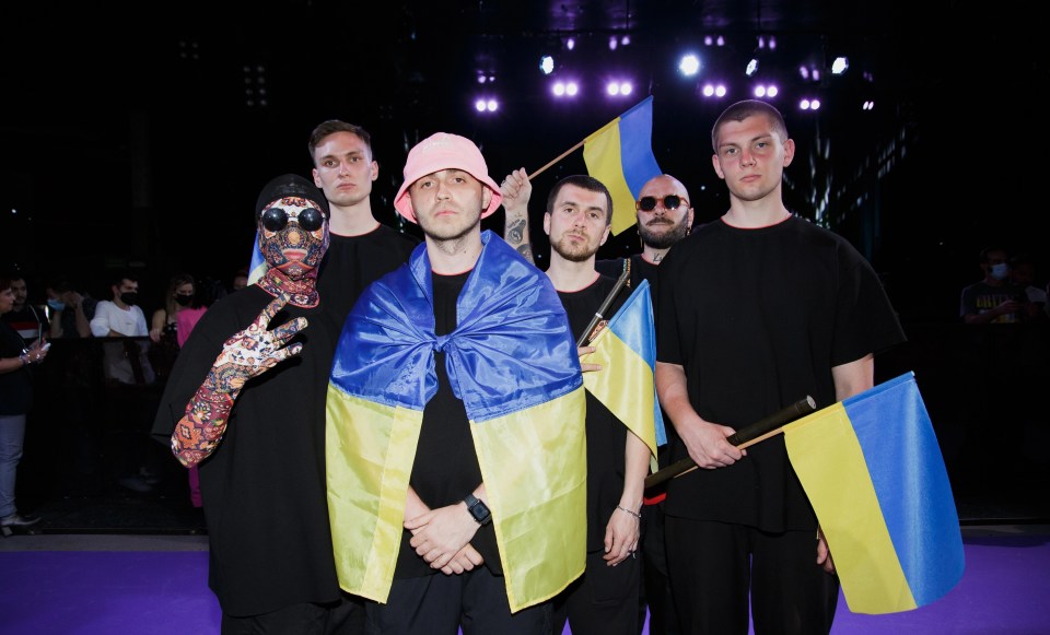 Kalush Orchestra, Ukraine’s entrant for the Eurovision Song Contest 2022, attends the red carpet of Eurovision PreParty.