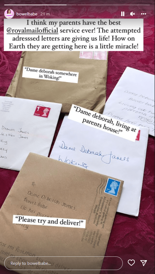 Deborah James, known as Bowel Babe, posted a picture of the letters