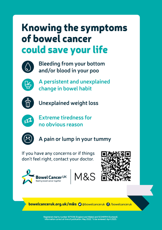 Now M&S has teamed up with bowel cancer UK and will be putting signs and symptoms on loo roll packaging