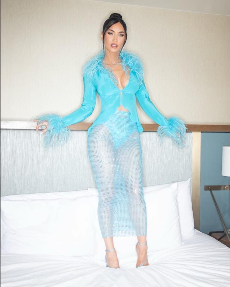 Megan Fox oozed confidence in this turquoise outfit but even she says she still has insecurities