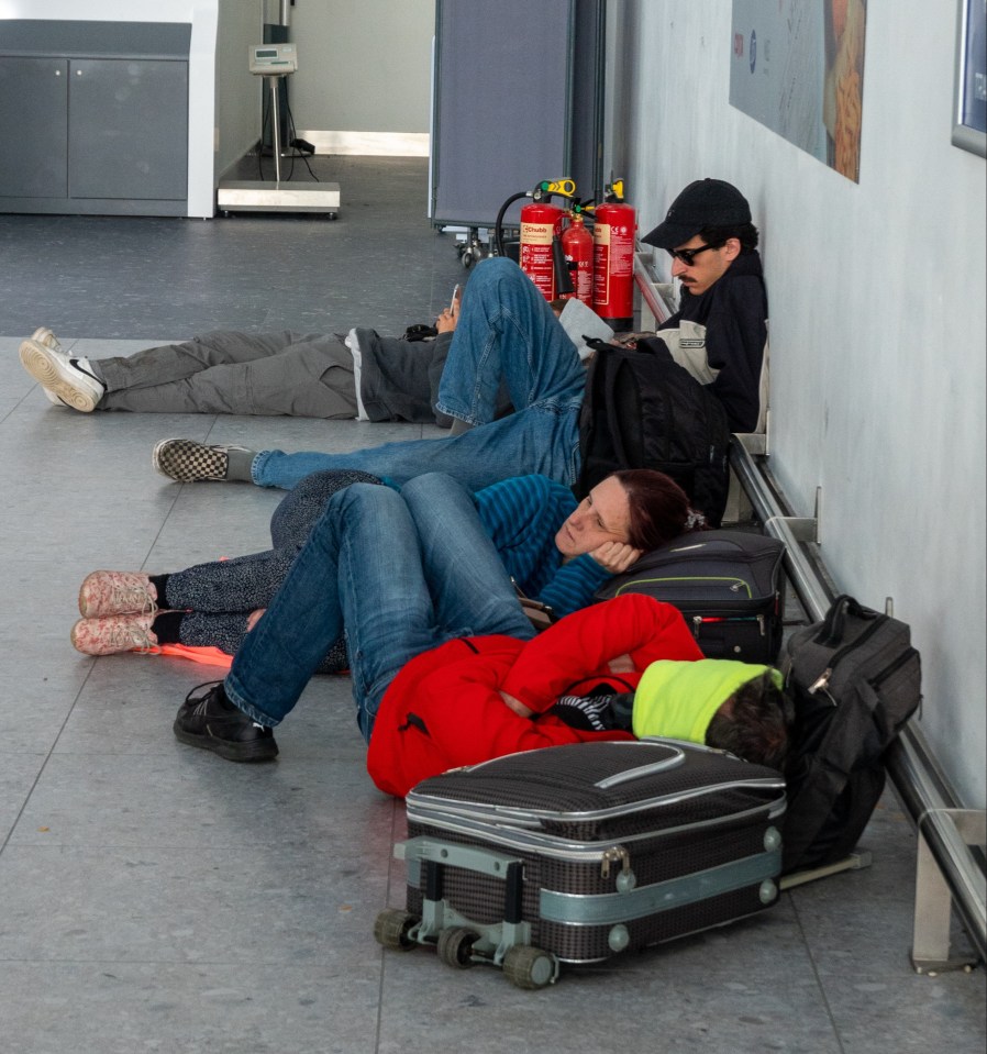 The airport saw people slumped across floors amid the chaotic scenes