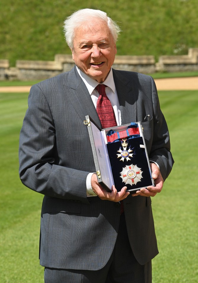 The broadcaster, 96, who first became a Sir in 1985, got the Knight Grand Cross of the Order of St Michael and St George yesterday at Windsor Castle