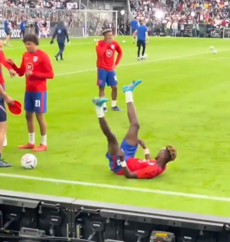 Tammy Abraham fall flat on backside while attempting skill before Germany clash leaving England pals in stitches