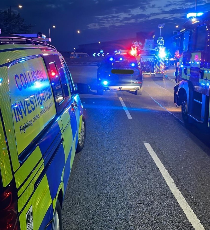 Two people have died after a grey BMW left a road at a roundabout in Northamptonshire