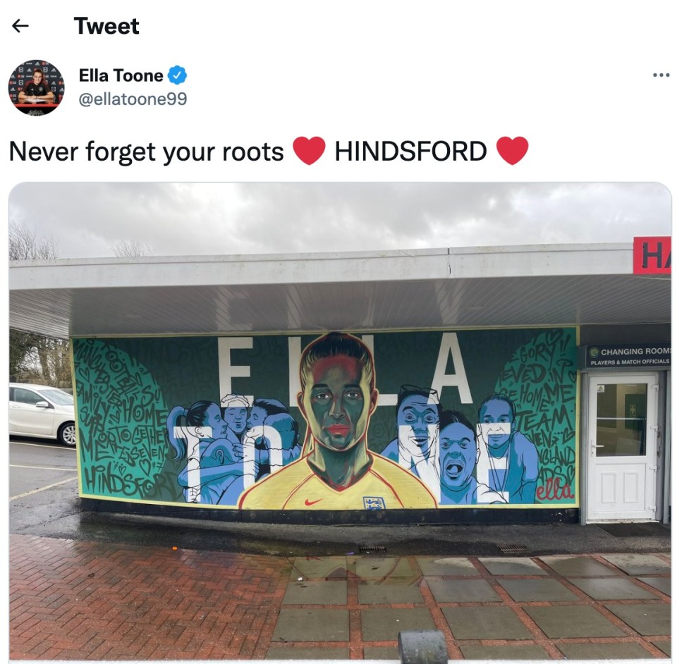 A mural of Toone adorns the wall of a football club in her hometown Tyldesley