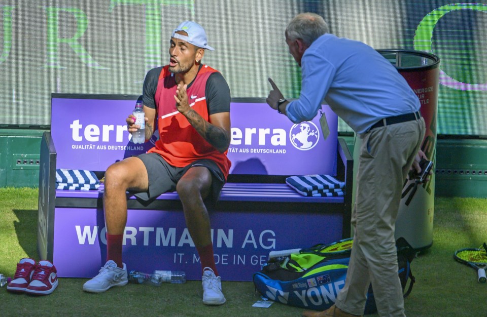 It was Nick Kyrgios' second controversial moment of the week after receiving a telling off from an ATP supervisor in a previous match