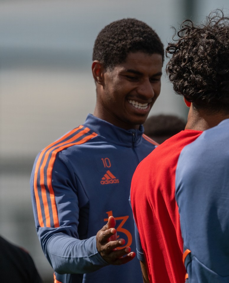 Marcus Rashford was all smiles in training