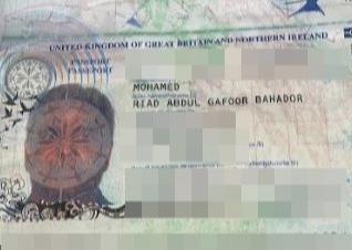 His British passport listed his name as Riad Abdul Gafoor Bahador Mohamed