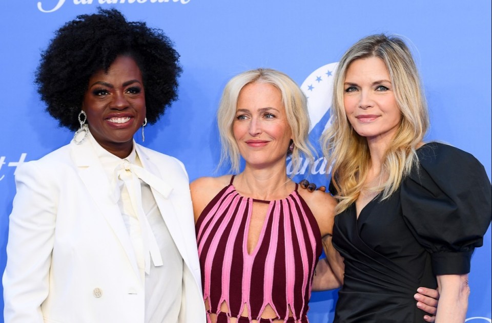 Joey joined A-listers, from left, Viola Davis, Gillian Anderson and Michelle Pfeiffer on the blue carpet