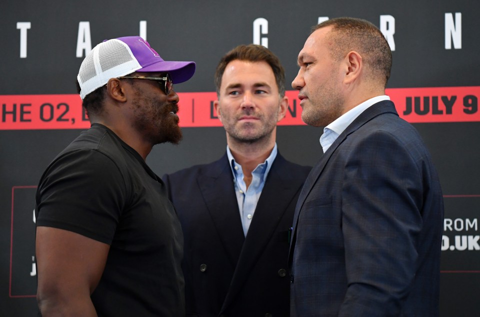 Derek Chisora, promoter Eddie Hearn and Kubrat Pulev