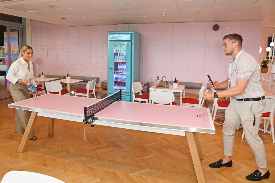 Saffron Barker played ping pong in the evian VIP suite