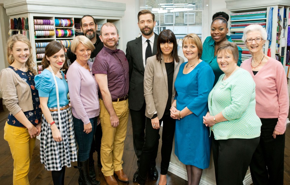 Ahh Rowley, far right in pink, beat the other series one contestants to be crowned the first ever |Sewing bee winner