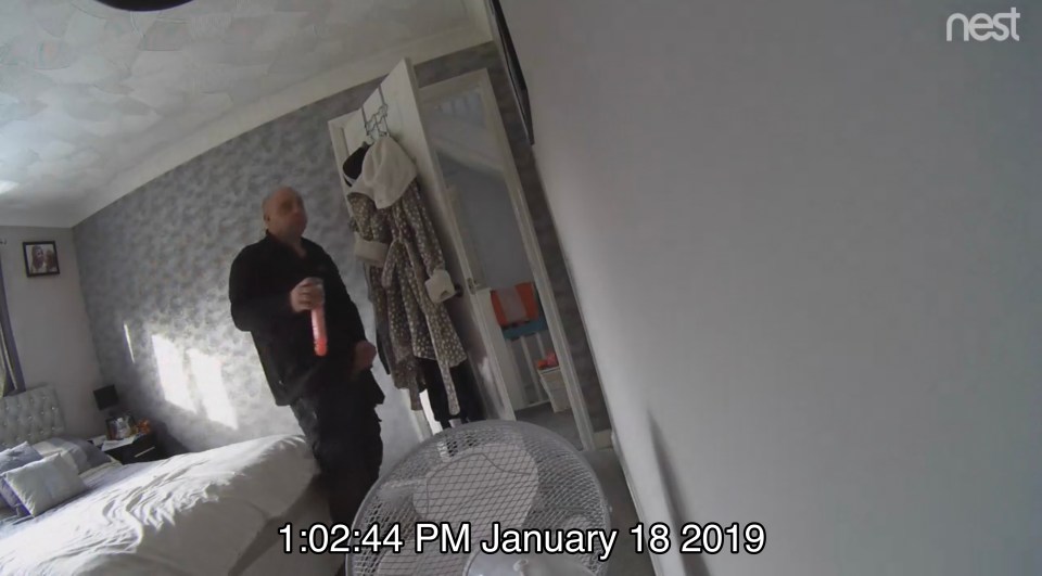 Pervert Leslie Burton was caught on CCTV finding a sex toy and pleasuring himself during a call-out