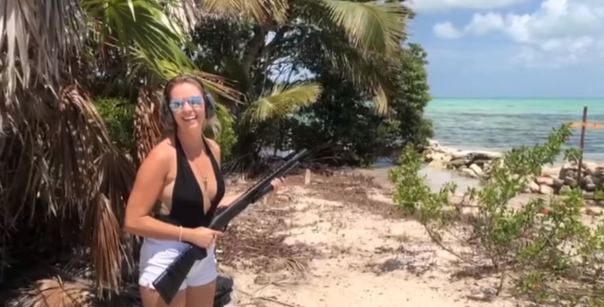 A video shows Hartin shooting a watermelon on the beach, firing at a range