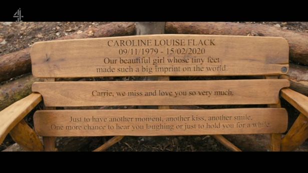 A memorial bench is a tribute to Caroline near Christine's Norfolk home