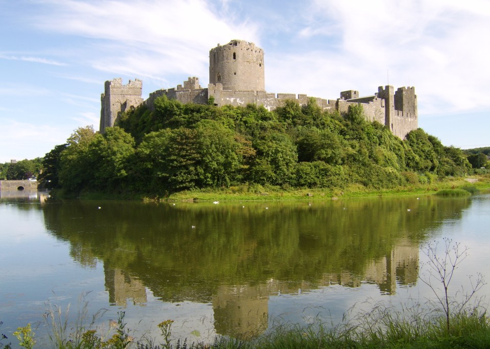 Haines, 31, smirked in front of Pembroke Castle in Wales