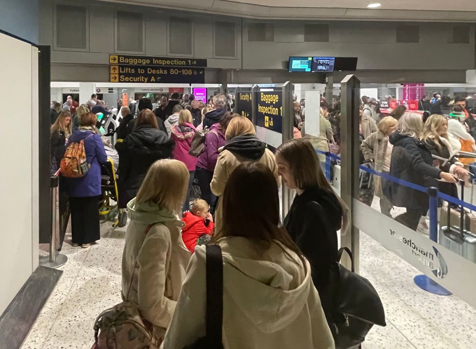 Frazzled travellers were left stranded at Manchester airport amid a slew of cancelled flights