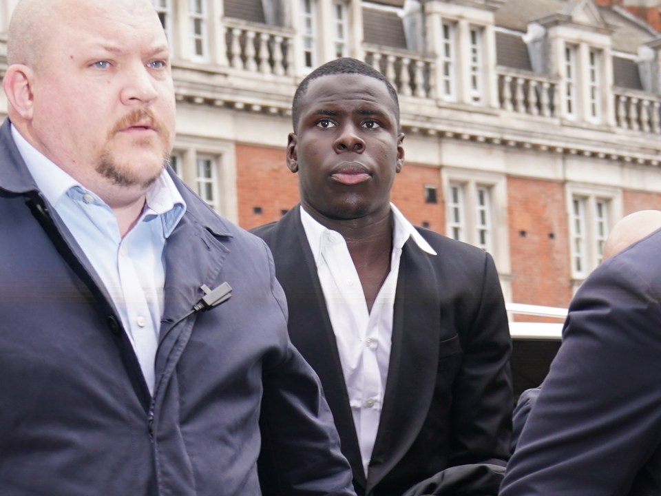 Zouma was flanked by security today